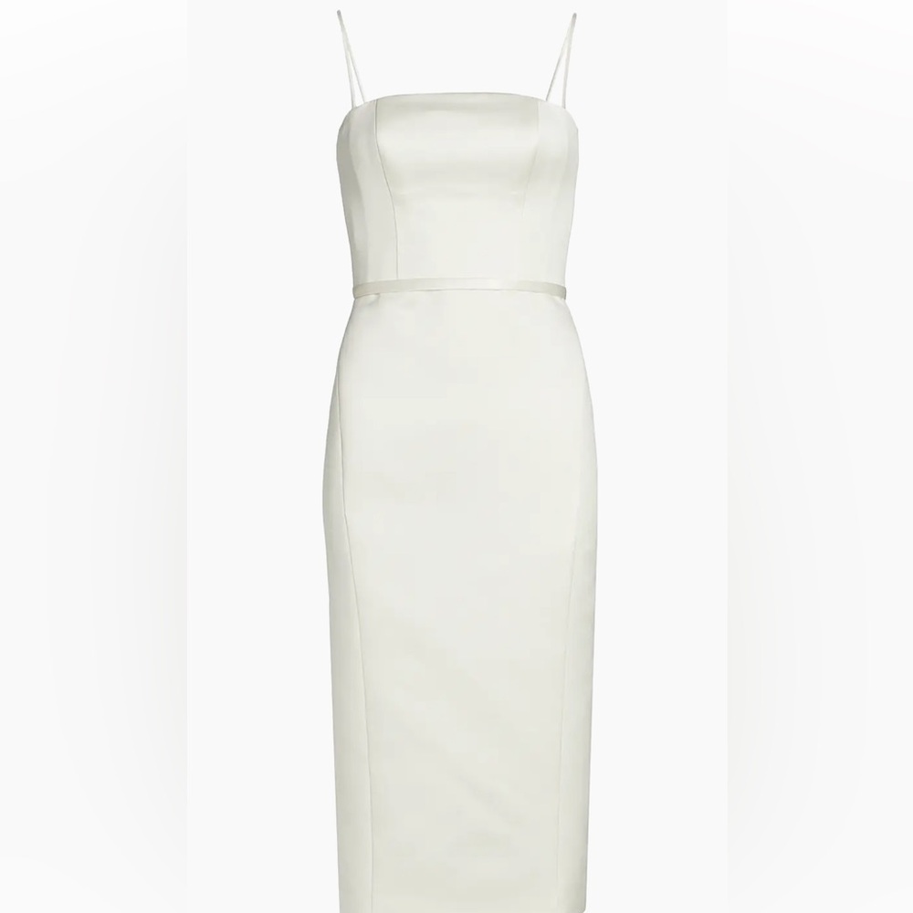 Amsale Ivory Satin Sheath Wedding Dress with Spaghetti Straps